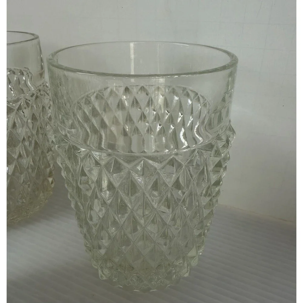 VTG Indiana Glass Diamond Point Clear Flat Tumblers 4 5/8” Set of 4 10 Oz Juice